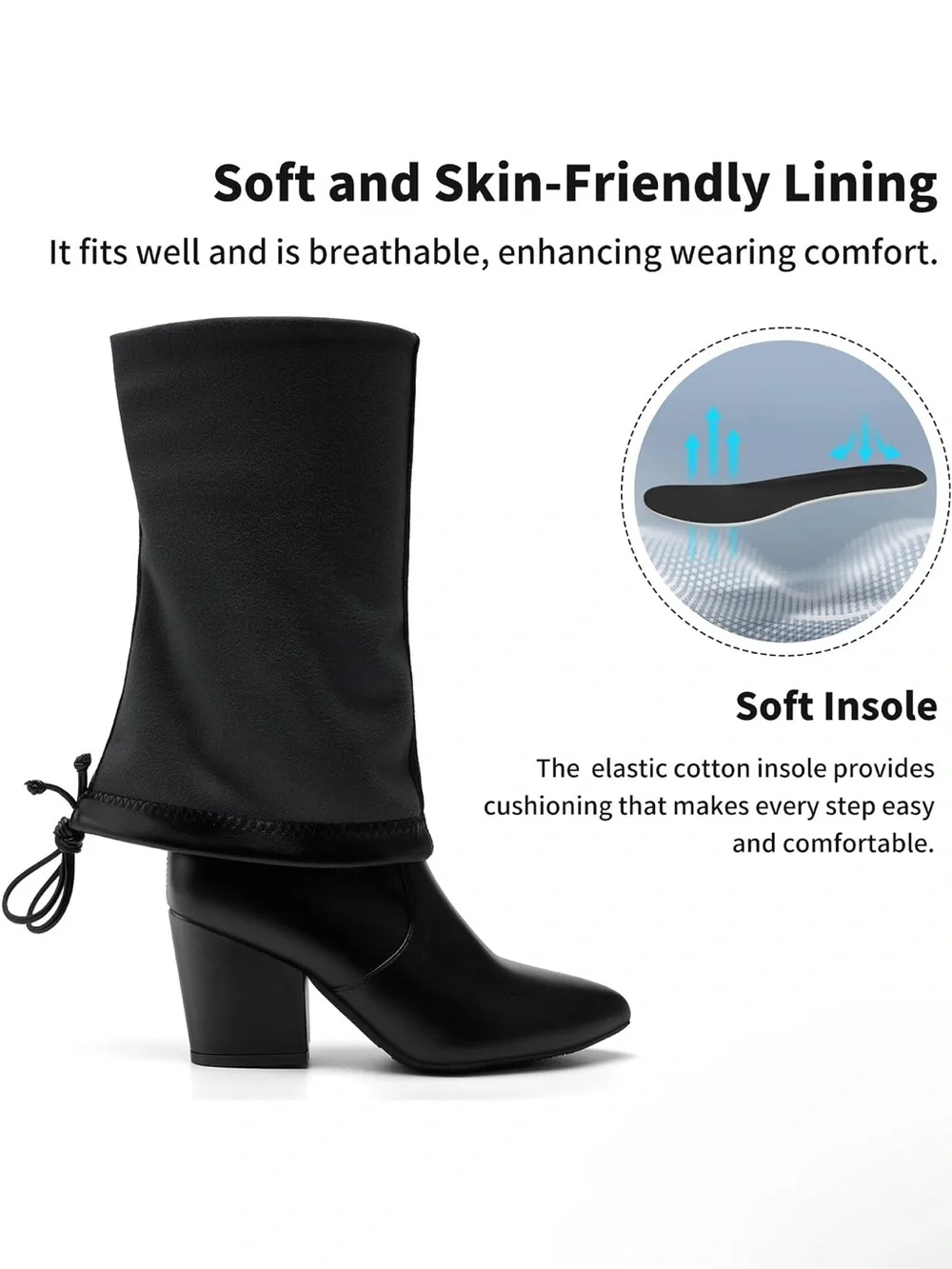 Aomigoct Over-the-Knee Block Heel Boots - Black (NWOB)